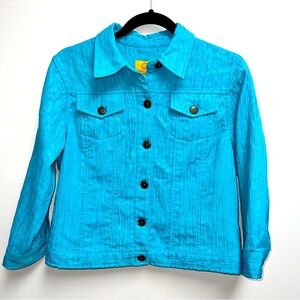 Ruby Red Aqua Crinkle tEXTURED aRT To Wear Leopard Print Jacket Sz.10P